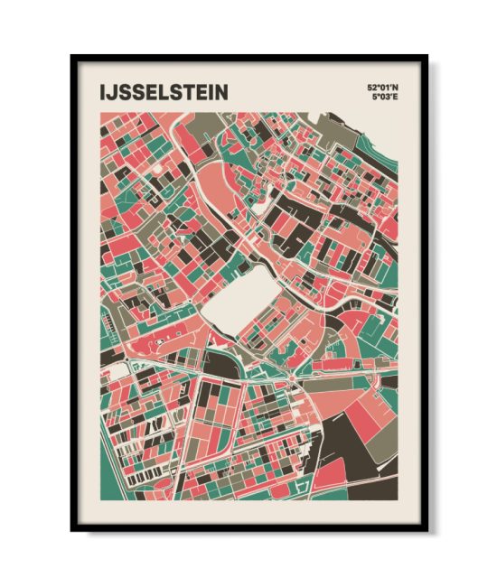 Plattegrond poster Licht IJsselstein mozaiek stl 02 mockup lijst 05 | Funky Fellow