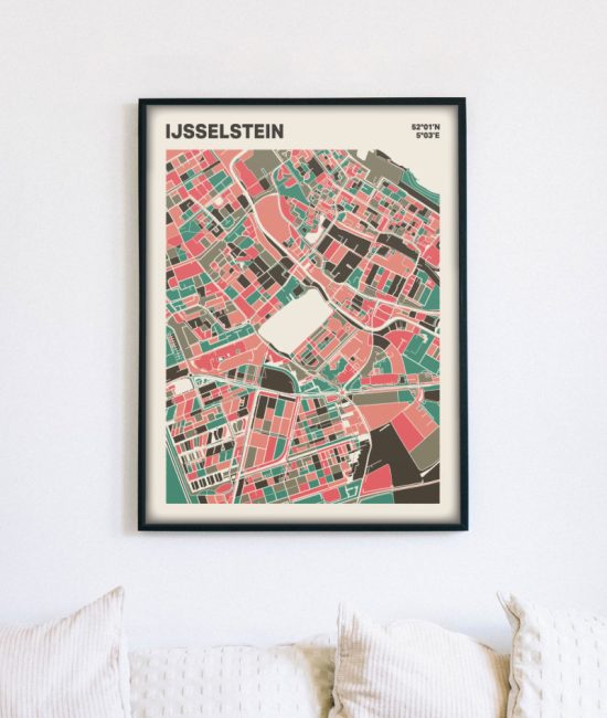 Plattegrond poster Licht IJsselstein mozaiek stl 02 mockup lijst muur bank 02 | Funky Fellow