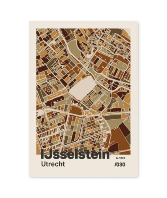 Plattegrond poster Licht IJsselstein mozaiek stl 03 mockup A6 schaduw voorkant | Funky Fellow