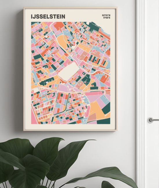 Plattegrond poster Licht IJsselstein mozaiek stl 04 Mockup muur plant lijst 04 | Funky Fellow
