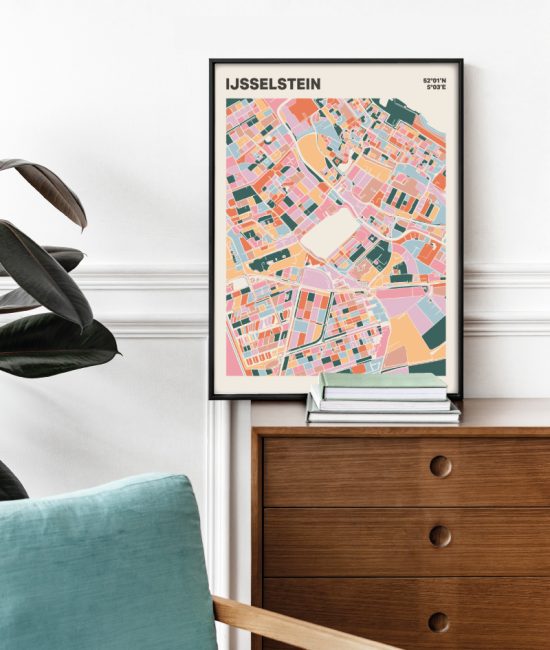 Plattegrond poster Licht IJsselstein mozaiek stl 04 Mockup stoel kast lijst 03 | Funky Fellow
