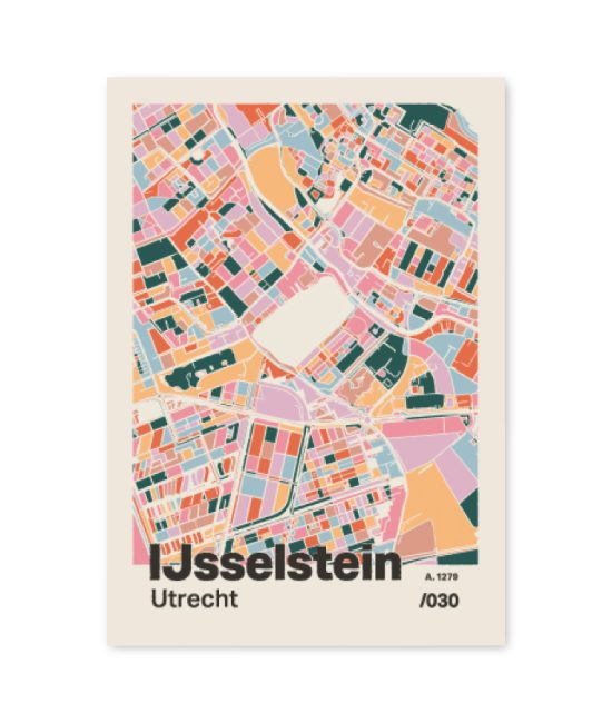 Plattegrond poster Licht IJsselstein mozaiek stl 04 mockup A6 schaduw voorkant | Funky Fellow