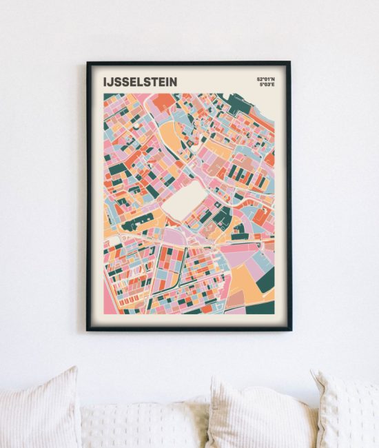 Plattegrond poster Licht IJsselstein mozaiek stl 04 mockup lijst muur bank 02 | Funky Fellow