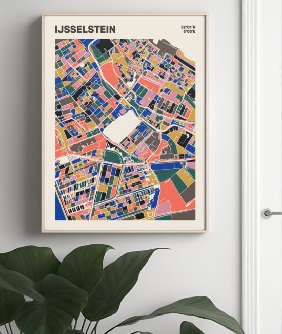 Plattegrond poster Licht IJsselstein mozaiek stl 05 Mockup muur plant lijst 04 | Funky Fellow