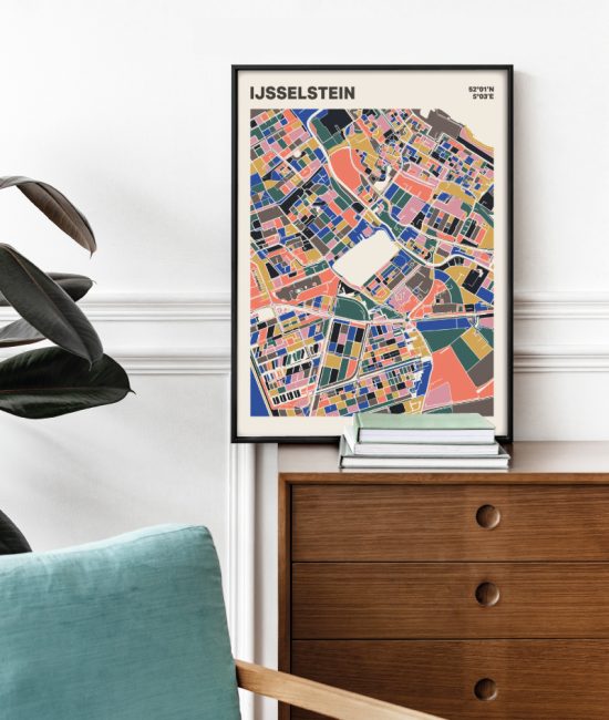 Plattegrond poster Licht IJsselstein mozaiek stl 05 Mockup stoel kast lijst 03 | Funky Fellow