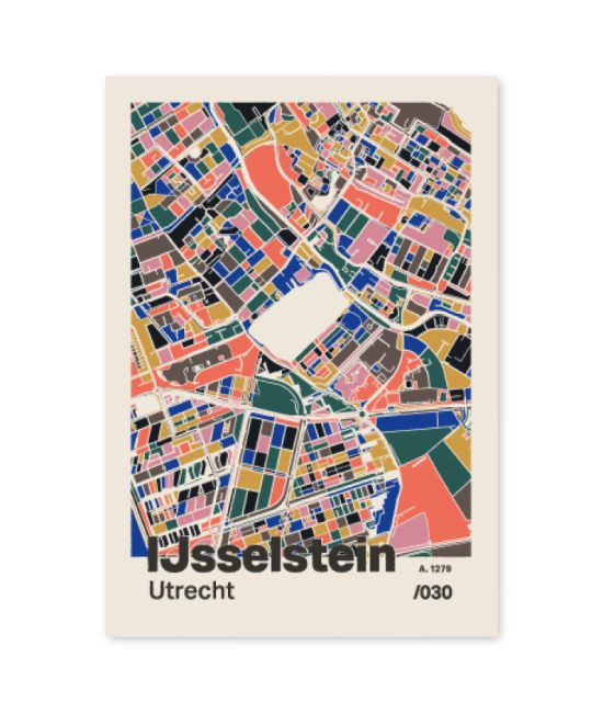 Plattegrond poster Licht IJsselstein mozaiek stl 05 mockup A6 schaduw voorkant | Funky Fellow
