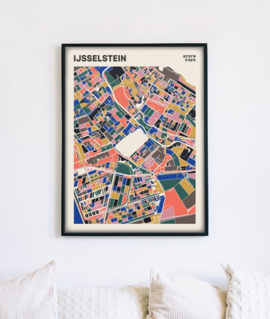 Plattegrond poster Licht IJsselstein mozaiek stl 05 mockup lijst muur bank 02 | Funky Fellow