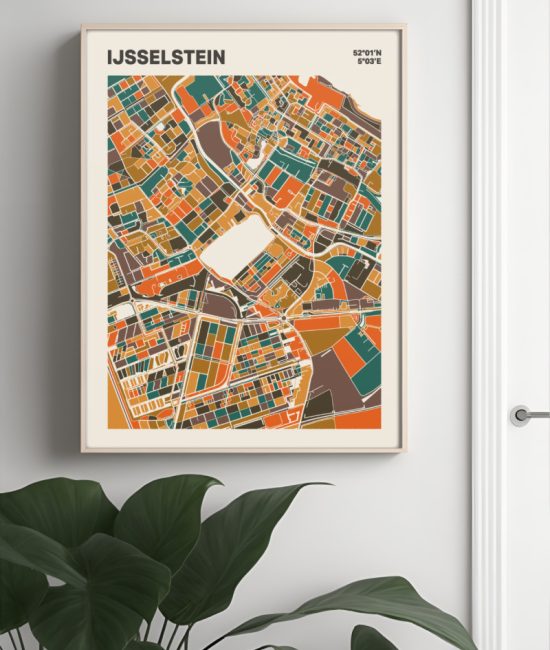Plattegrond poster Licht IJsselstein mozaiek stl 06 Mockup muur plant lijst 04 | Funky Fellow
