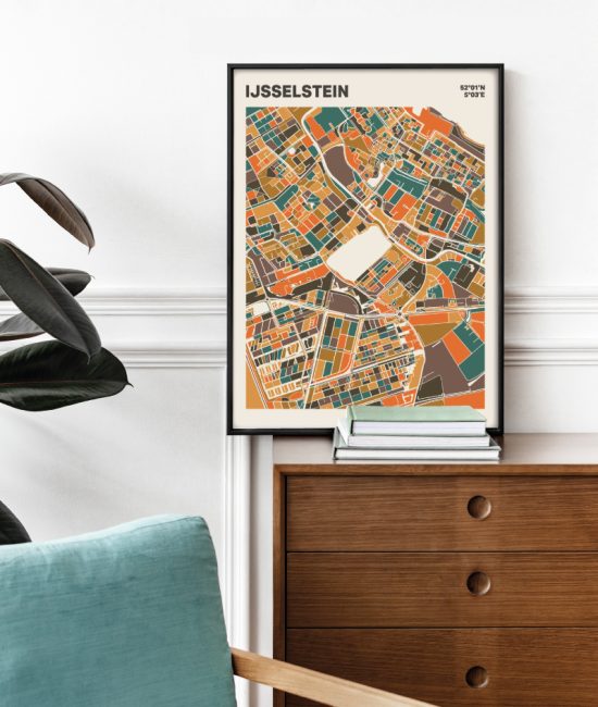 Plattegrond poster Licht IJsselstein mozaiek stl 06 Mockup stoel kast lijst 03 | Funky Fellow