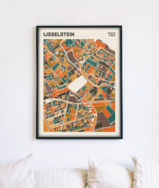 Plattegrond poster Licht IJsselstein mozaiek stl 06 mockup lijst muur bank 02 | Funky Fellow