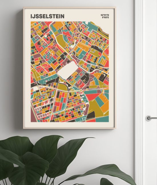 Plattegrond poster Licht IJsselstein mozaiek stl 07 Mockup muur plant lijst 04 | Funky Fellow