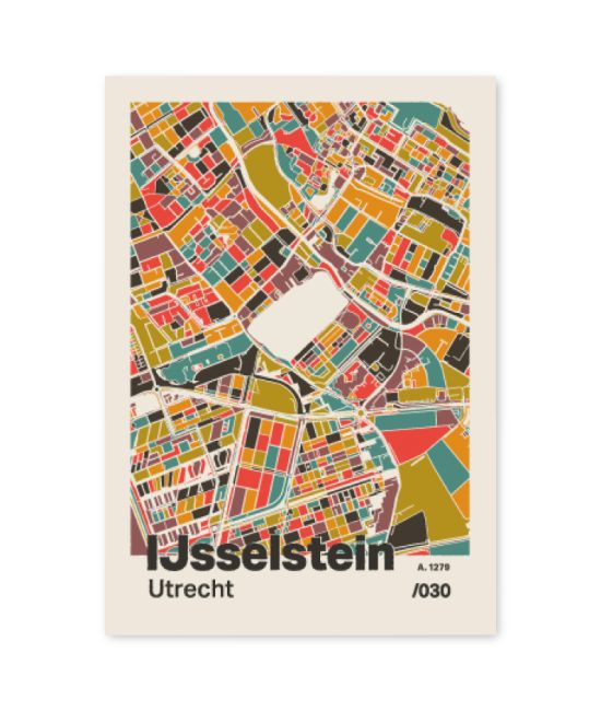 Plattegrond poster Licht IJsselstein mozaiek stl 07 mockup A6 schaduw voorkant | Funky Fellow