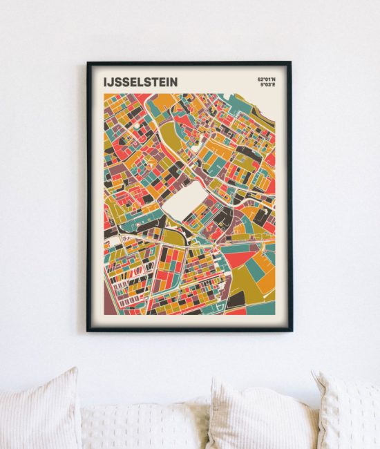 Plattegrond poster Licht IJsselstein mozaiek stl 07 mockup lijst muur bank 02 | Funky Fellow