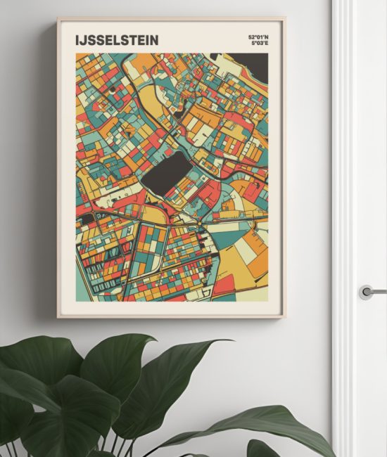Plattegrond poster Licht IJsselstein mozaiek stl 08 Mockup muur plant lijst 04 | Funky Fellow