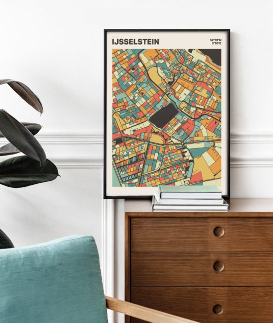 Plattegrond poster Licht IJsselstein mozaiek stl 08 Mockup stoel kast lijst 03 | Funky Fellow