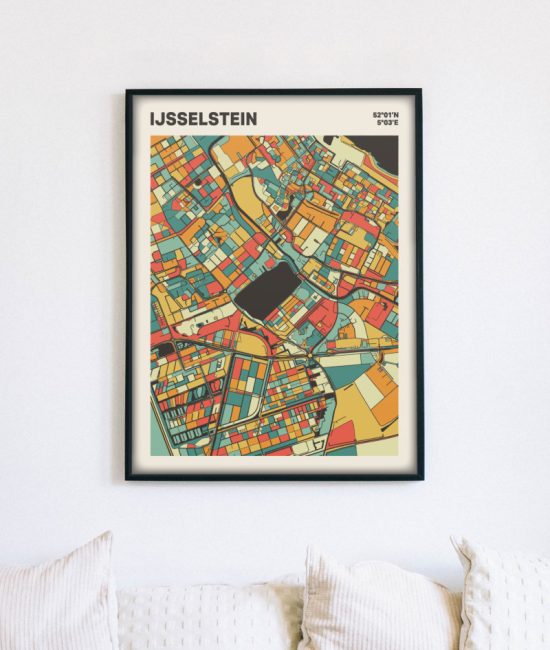 Plattegrond poster Licht IJsselstein mozaiek stl 08 mockup lijst muur bank 02 | Funky Fellow