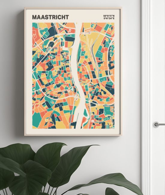 Plattegrond poster Licht Maastricht mozaiek stl 01 Mockup muur plant lijst 04 | Funky Fellow