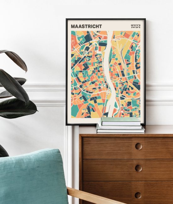 Plattegrond poster Licht Maastricht mozaiek stl 01 Mockup stoel kast lijst 03 | Funky Fellow