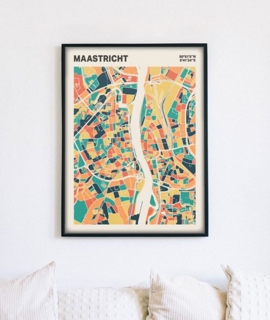 Plattegrond poster Licht Maastricht mozaiek stl 01 mockup lijst muur bank 02 | Funky Fellow
