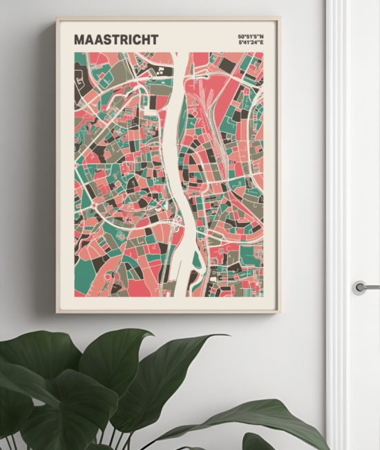 Plattegrond poster Licht Maastricht mozaiek stl 02 Mockup muur plant lijst 04 | Funky Fellow