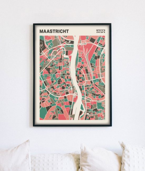 Plattegrond poster Licht Maastricht mozaiek stl 02 mockup lijst muur bank 02 | Funky Fellow