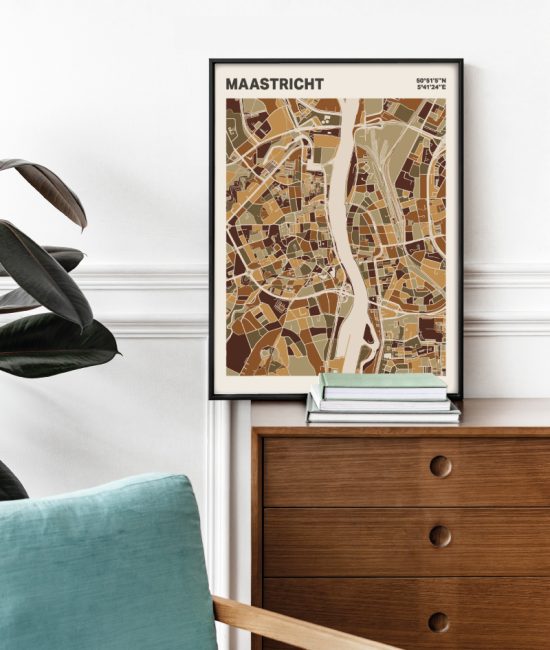 Plattegrond poster Licht Maastricht mozaiek stl 03 Mockup stoel kast lijst 03 | Funky Fellow