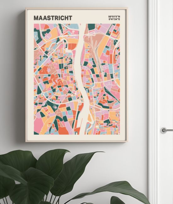 Plattegrond poster Licht Maastricht mozaiek stl 04 Mockup muur plant lijst 04 | Funky Fellow
