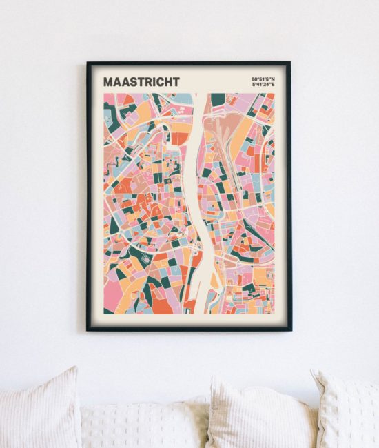 Plattegrond poster Licht Maastricht mozaiek stl 04 mockup lijst muur bank 02 | Funky Fellow