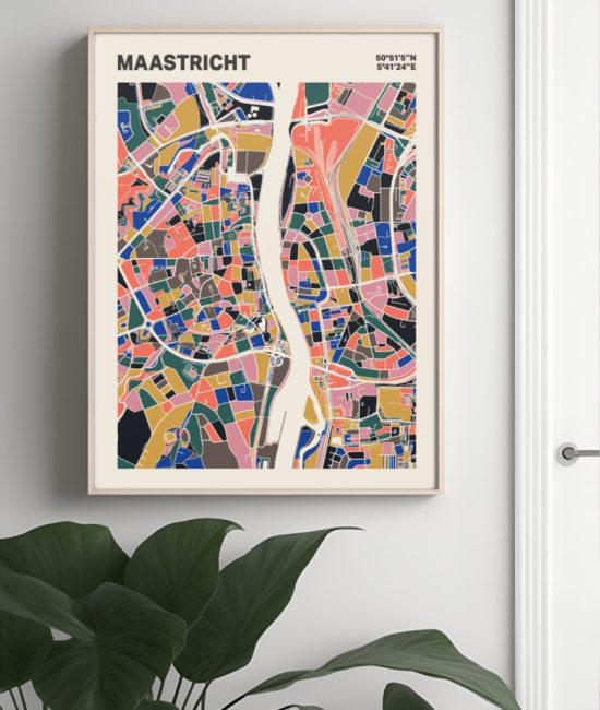 Plattegrond poster Licht Maastricht mozaiek stl 05 Mockup muur plant lijst 04 | Funky Fellow