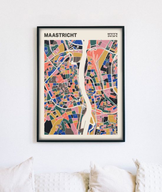 Plattegrond poster Licht Maastricht mozaiek stl 05 mockup lijst muur bank 02 | Funky Fellow