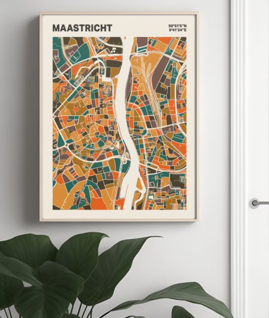 Plattegrond poster Licht Maastricht mozaiek stl 06 Mockup muur plant lijst 04 | Funky Fellow