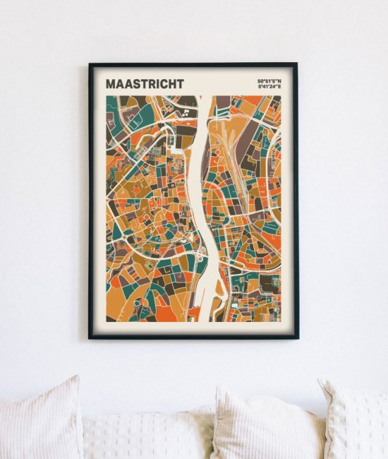 Plattegrond poster Licht Maastricht mozaiek stl 06 mockup lijst muur bank 02 | Funky Fellow