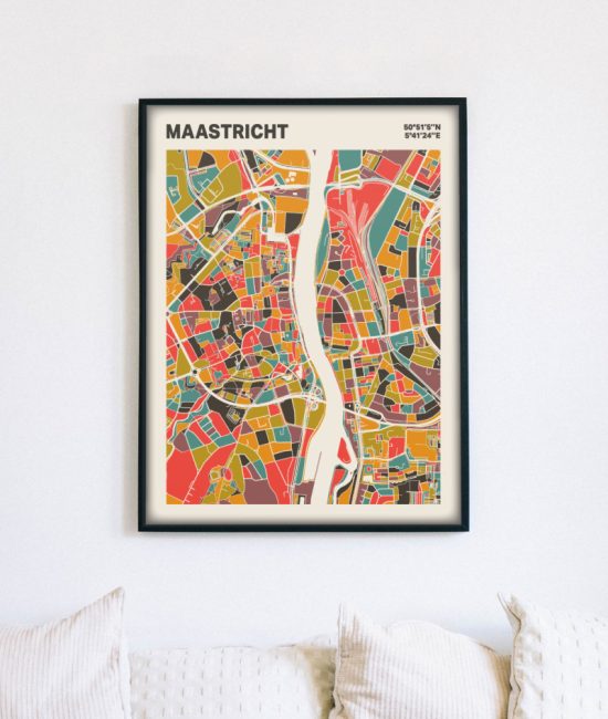 Plattegrond poster Licht Maastricht mozaiek stl 07 mockup lijst muur bank 02 | Funky Fellow