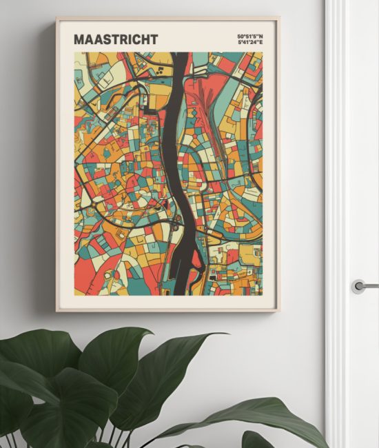 Plattegrond poster Licht Maastricht mozaiek stl 08 Mockup muur plant lijst 04 | Funky Fellow