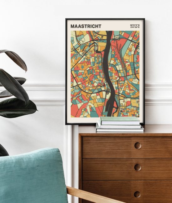 Plattegrond poster Licht Maastricht mozaiek stl 08 Mockup stoel kast lijst 03 | Funky Fellow