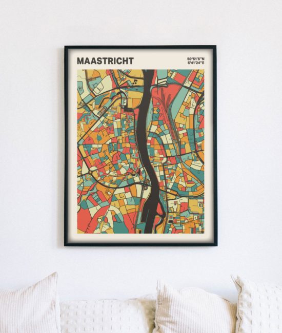 Plattegrond poster Licht Maastricht mozaiek stl 08 mockup lijst muur bank 02 | Funky Fellow