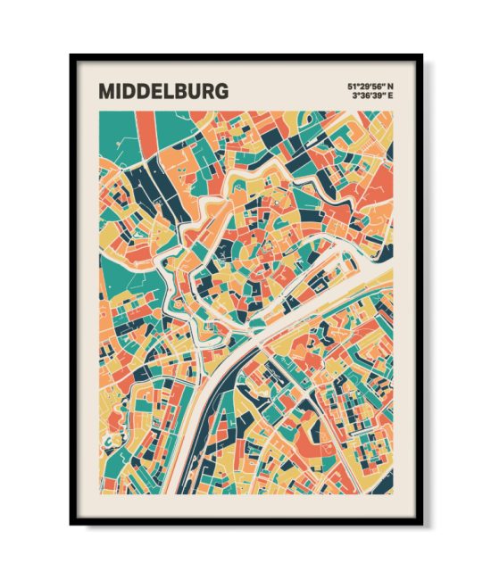 Plattegrond poster Licht Middelburg mozaiek stl 01 mockup lijst 05 | Funky Fellow
