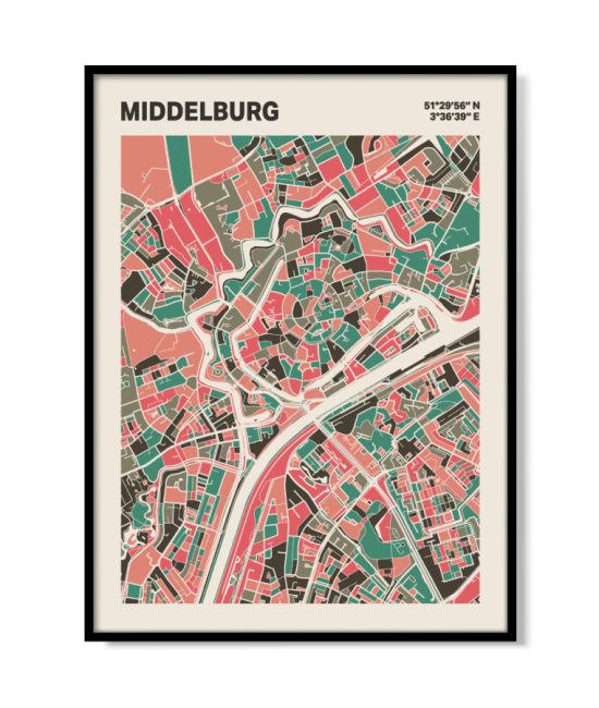 Plattegrond poster Licht Middelburg mozaiek stl 02 mockup lijst 05 | Funky Fellow