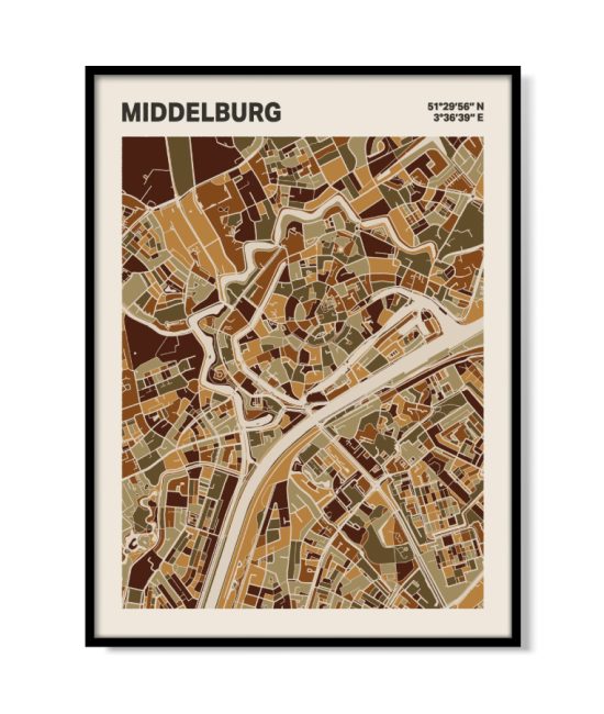 Plattegrond poster Licht Middelburg mozaiek stl 03 mockup lijst 05 | Funky Fellow