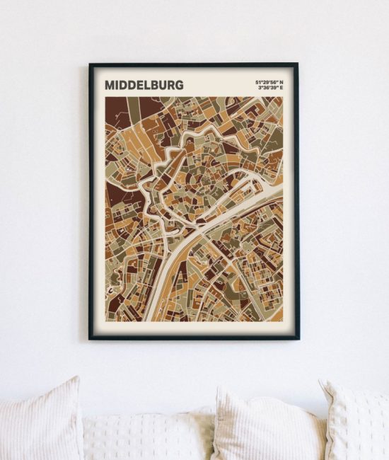 Plattegrond poster Licht Middelburg mozaiek stl 03 mockup lijst muur bank 02 | Funky Fellow