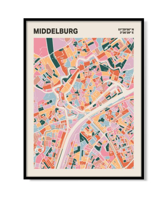 Plattegrond poster Licht Middelburg mozaiek stl 04 mockup lijst 05 | Funky Fellow