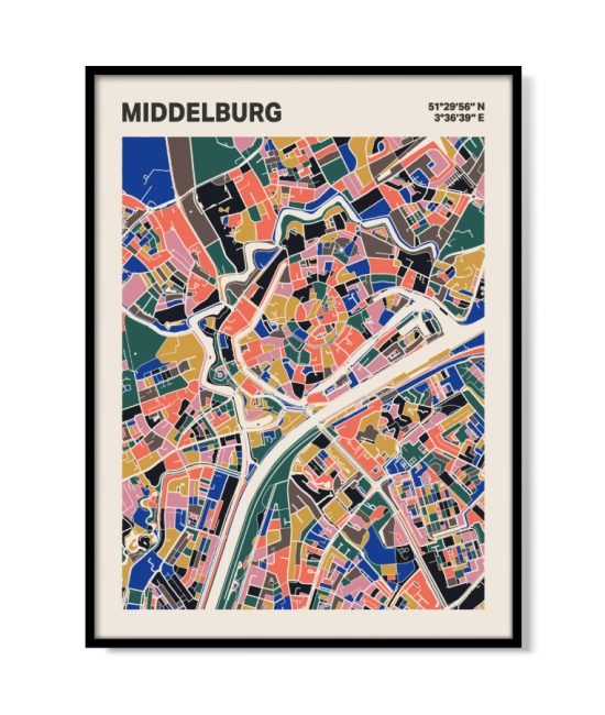 Plattegrond poster Licht Middelburg mozaiek stl 05 mockup lijst 05 | Funky Fellow