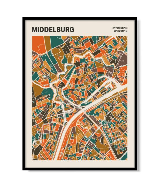 Plattegrond poster Licht Middelburg mozaiek stl 06 mockup lijst 05 | Funky Fellow