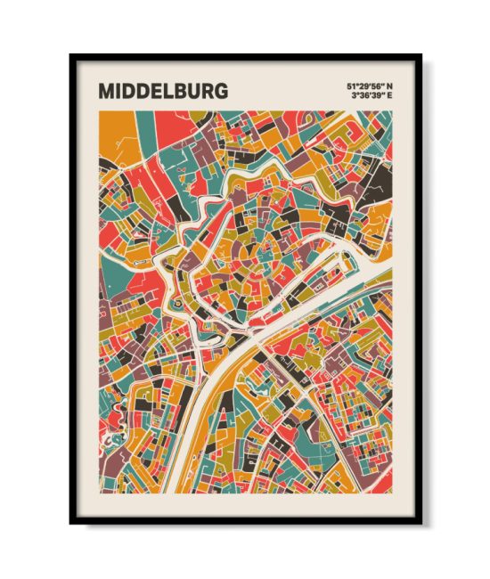 Plattegrond poster Licht Middelburg mozaiek stl 07 mockup lijst 05 | Funky Fellow