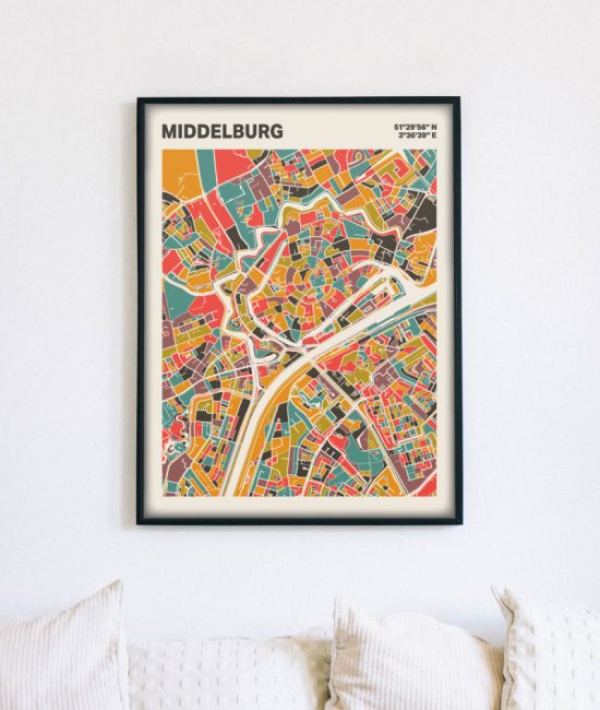 Plattegrond poster Licht Middelburg mozaiek stl 07 mockup lijst muur bank 02 | Funky Fellow