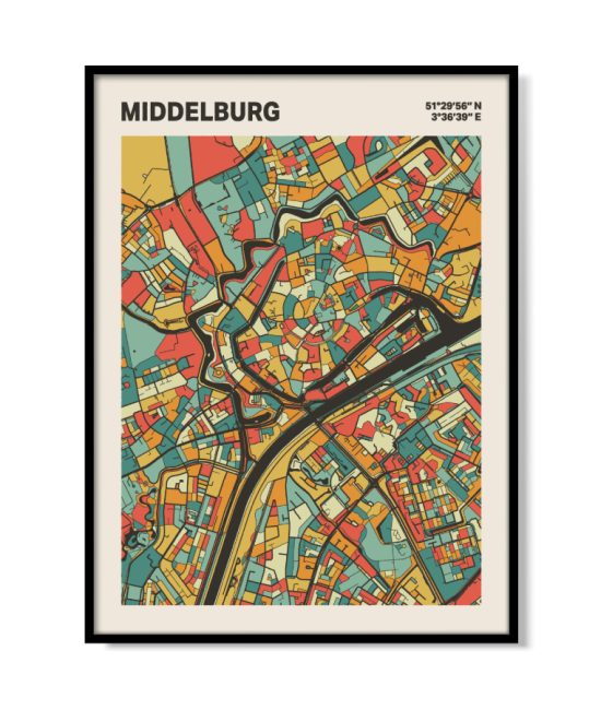 Plattegrond poster Licht Middelburg mozaiek stl 08 mockup lijst 05 | Funky Fellow