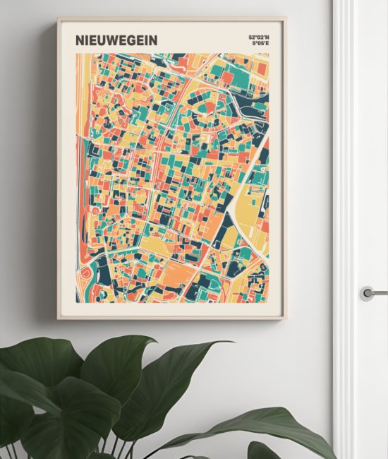 Plattegrond poster Licht Nieuwegein mozaiek stl 01 Mockup muur plant lijst 04 | Funky Fellow