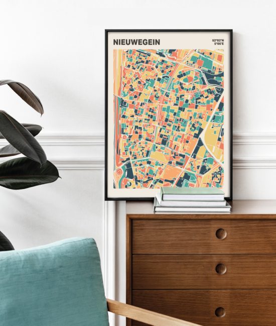 Plattegrond poster Licht Nieuwegein mozaiek stl 01 Mockup stoel kast lijst 03 | Funky Fellow