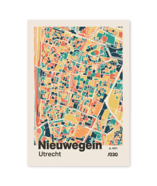 Plattegrond poster Licht Nieuwegein mozaiek stl 01 mockup A6 schaduw voorkant | Funky Fellow