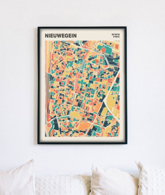 Plattegrond poster Licht Nieuwegein mozaiek stl 01 mockup lijst muur bank 02 | Funky Fellow